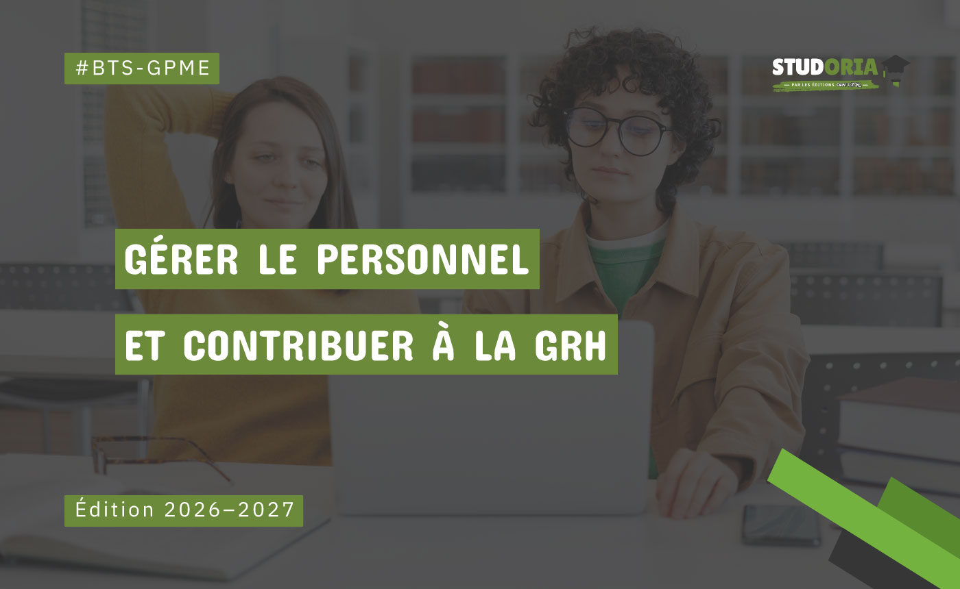 Poster promoting the HR management course: 'Gérer le personnel et contribuer à la GRH' with edition 2026–2027 and BTS-GPME tag.